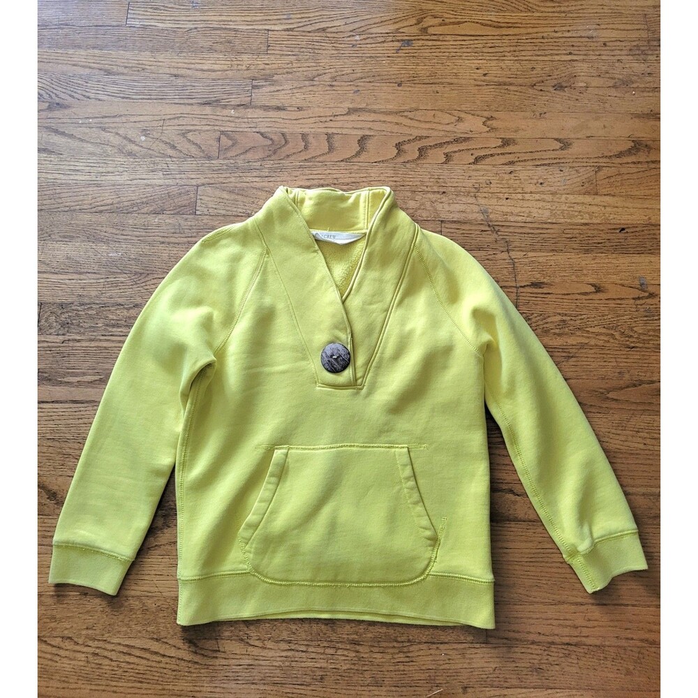 J Crew Womens Yellow Shaw Collar Pullover Sweatshirt Large Button Size Small